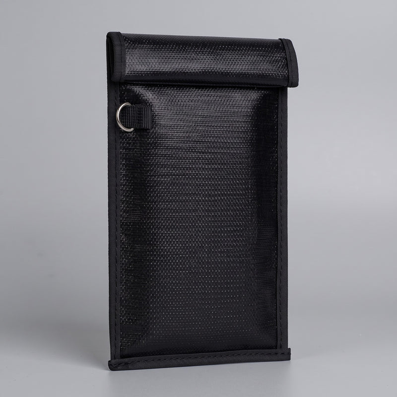 NULLSIGNAL X1 Faraday-Tasche fürs Handy, schwarz, 21 x 12 cm, mit Klappe oben und Metallring am Rand