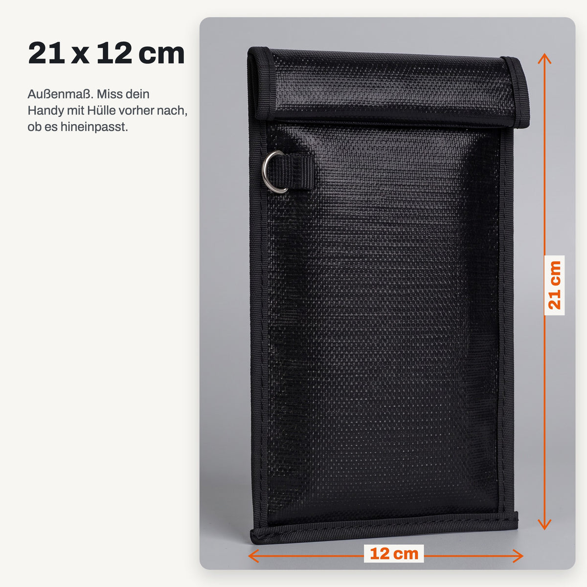 NULLSIGNAL X1 mit Maßpfeilen: 21 cm lang und 12 cm breit